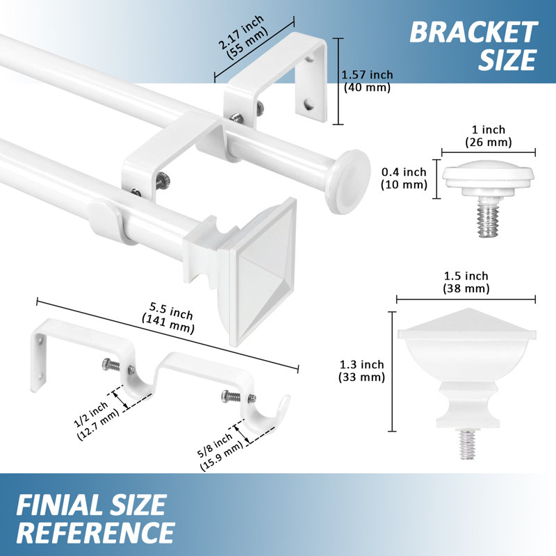Tringle à rideaux double réglable Signorelli, H 0,625 po x l 120 po x P 0,625 po, Blanc lustré