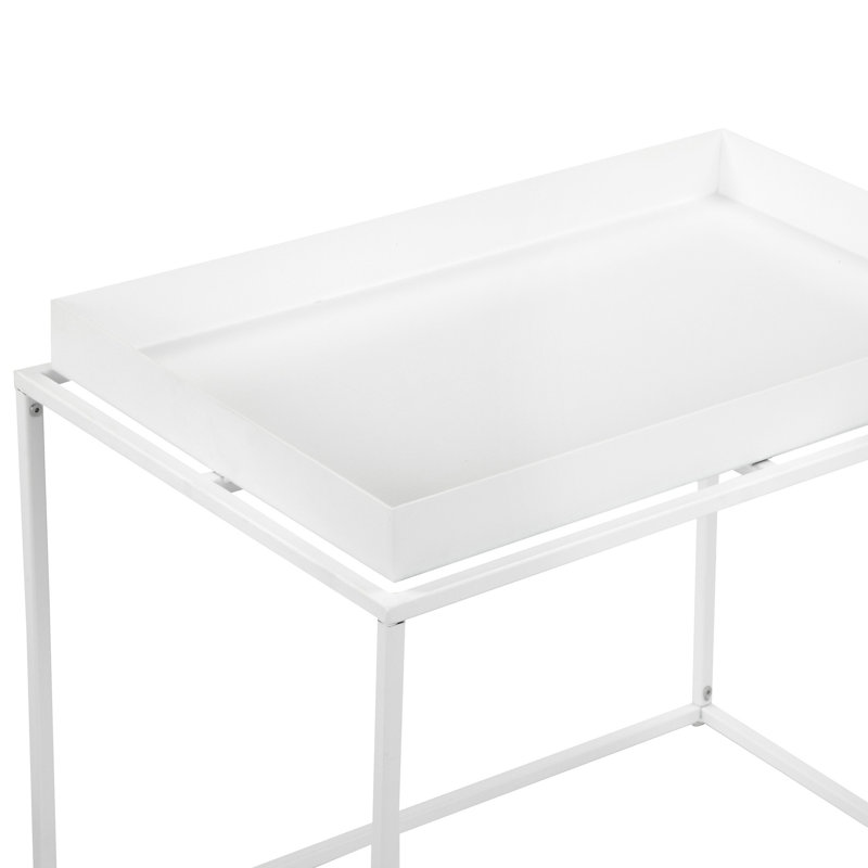 Stainless Steel Tray Top End Table, White