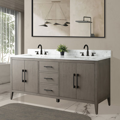 72'' Double Bathroom Vanity with Engineered Marble Top