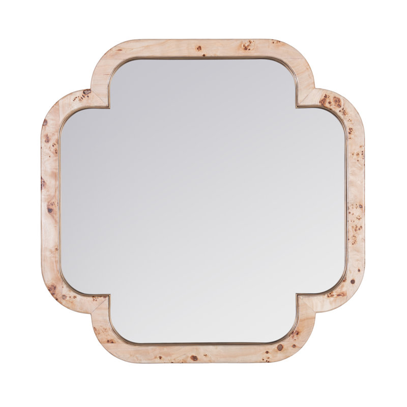 Miroir mural suisse - l 36 po x H 36 po - ronce de peuplier / laiton vieilli, Bois naturel, 36 po x 36 po