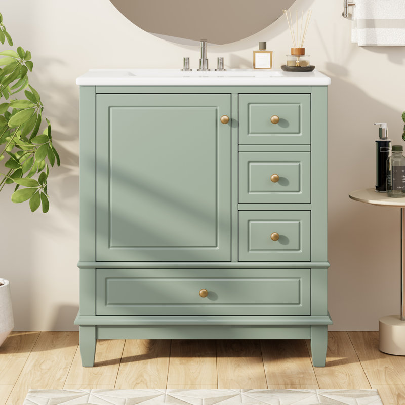 Jarrod 30'' Bathroom Vanity With Ceramic Sink, Gold, Light Green