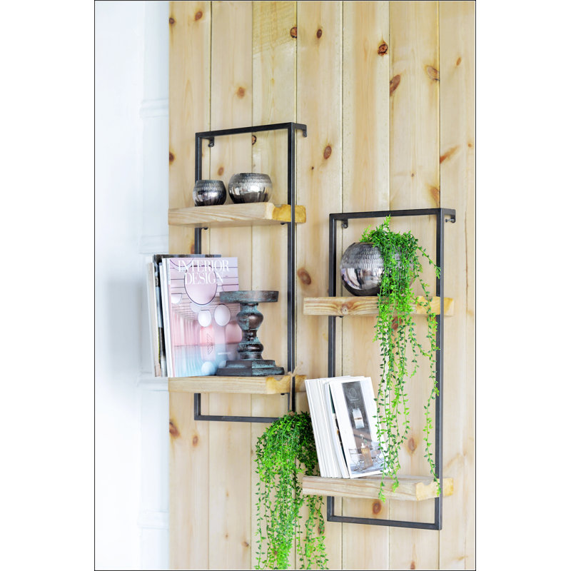 Iron And Wood Wall Shelf With Two Shelves