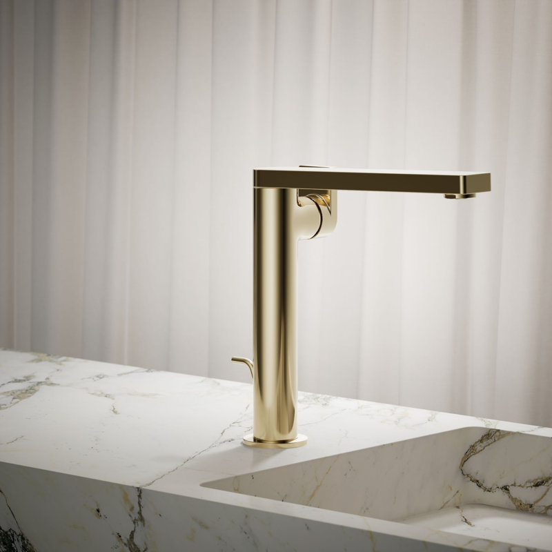 Composed Single Hole Bathroom Faucet with Drain Assembly, Vibrant French Gold