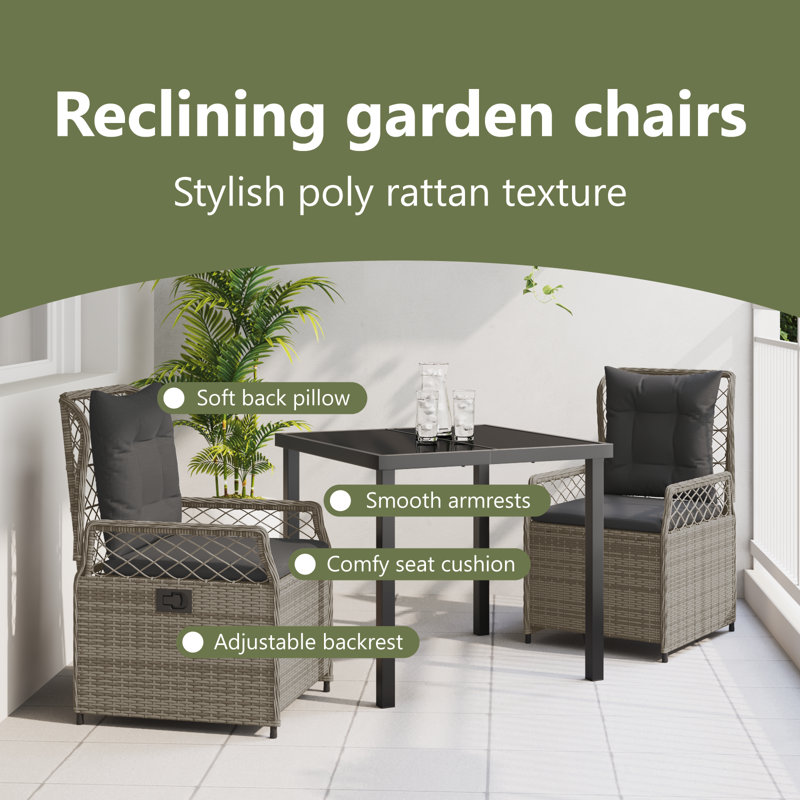 Square 3 - Piece 2 - Person 80Cm L Outdoor Table Set, Grey, Black