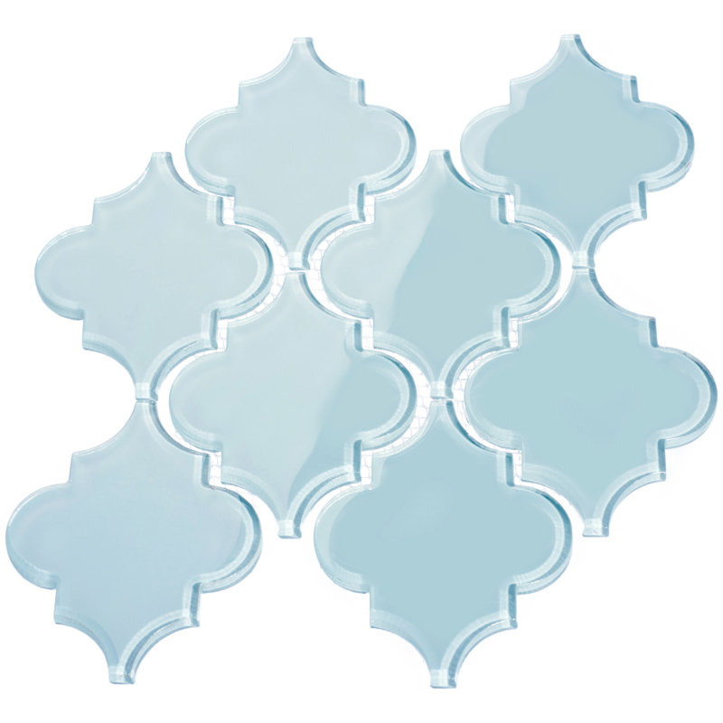 Glass Arabesque 4" x 5" Glass Novelty Tile, Morning Sky Blue