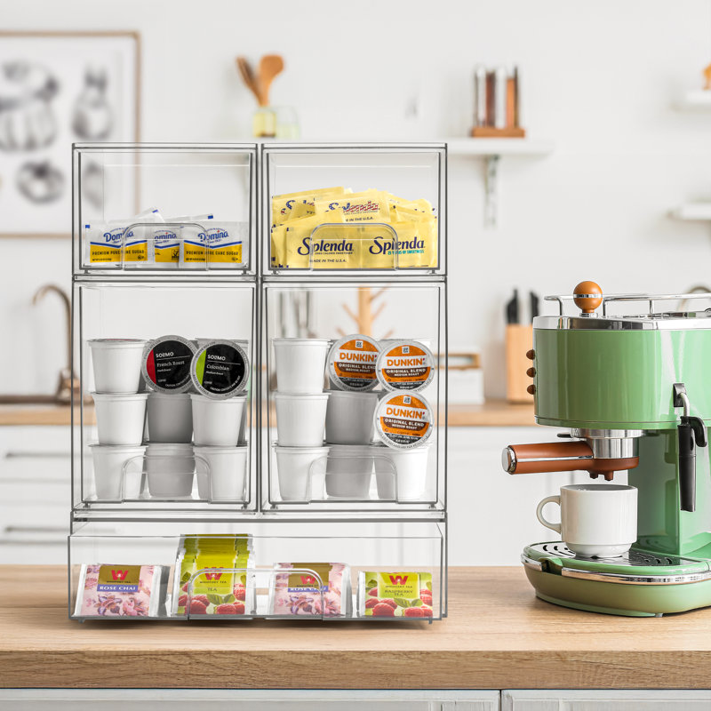 Tiroirs de rangement empilables en acrylique Sorbus, paquet de 4 bacs de rangement en plastique transparent pour biberons, organisation de comptoir de maquillage, de salle de bain, de meuble-lavabo et de cuisine, conception de tiroir coulissant pour armoires et garde-manger, petit, paquet de 4