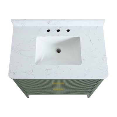 ANDREA Collection- 36 IN Pine Green-White Undermount Single Sink Bath Vanity with Carrara artificial marble top
