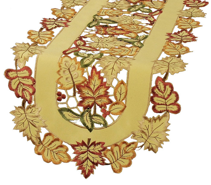 Fall Harvest Embroidered Cutwork Polyester Table Runner