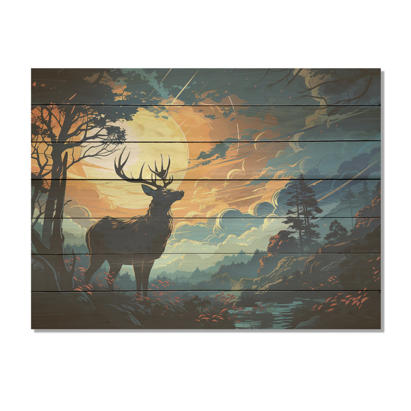 Deer Sunset Landscape In Canada II - Deer Animal On Wood Print, 30" H x 40" W x 0.78" D