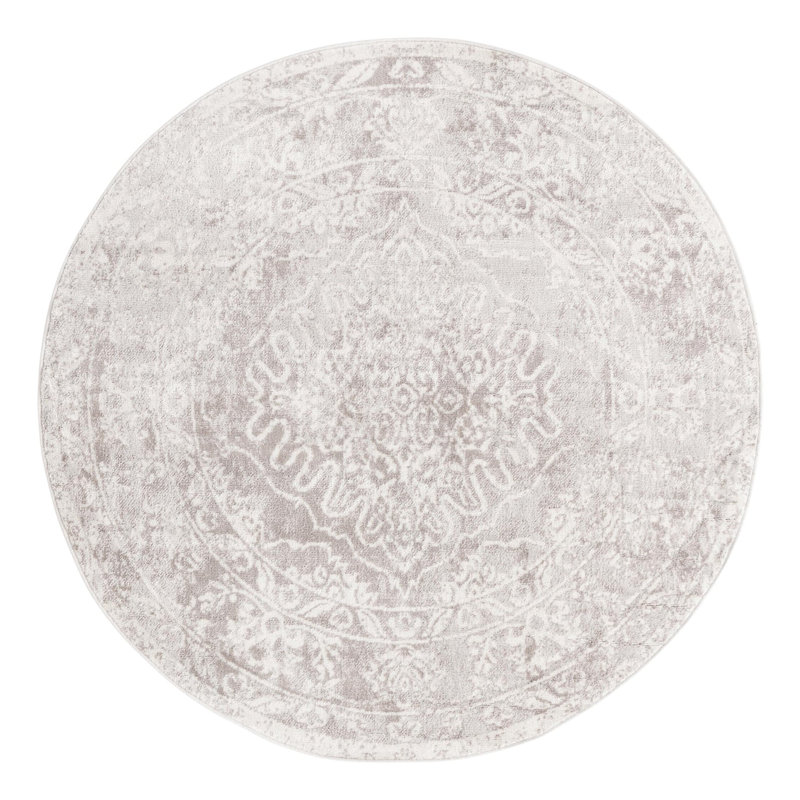 Audres Oriental Gray/Ivory Area Rug, Round 5'3"