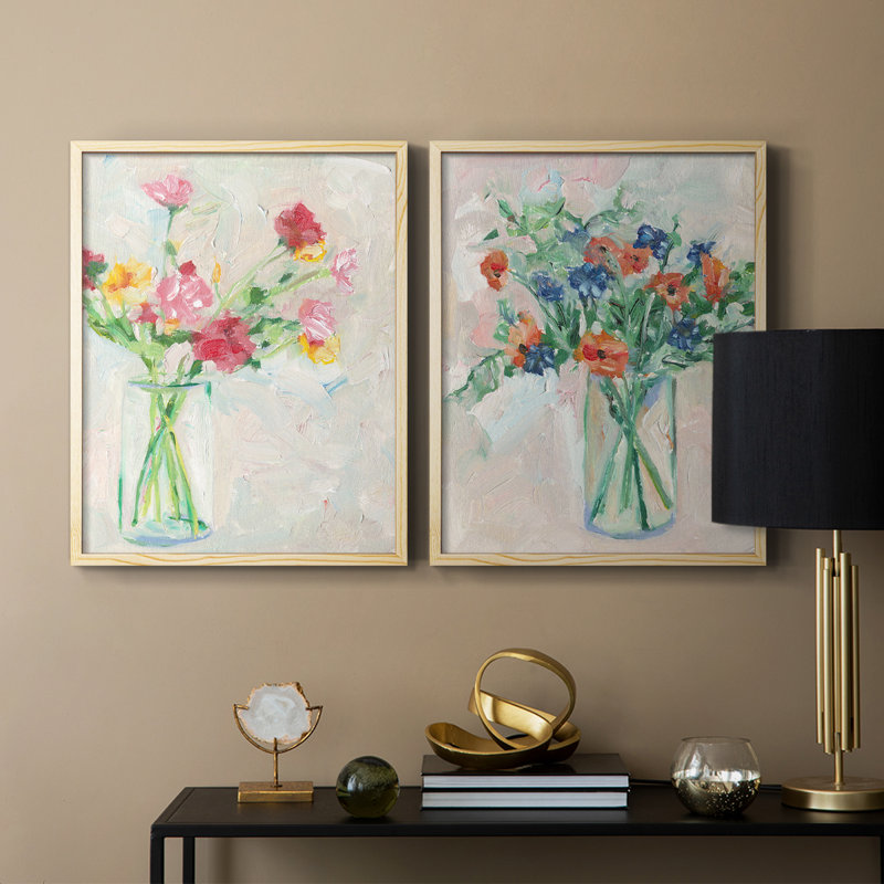 «Painterly Soft Bouquet I», reproduction encadrée de qualité supérieure - prête à être accrochée - aucun clou requis - aucun clou requis