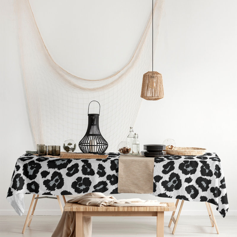 Nappe en mélange de coton à imprimé animal, 102 po x 58 po, Blanc / noir