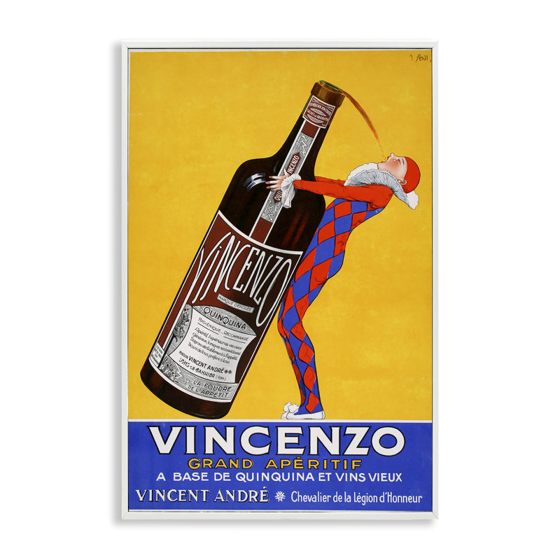 Giclée de vin rétro Vincenzo, design par Vintage Posters, H 18 po x l 12 po, Encadrement giclée blanc côtier
