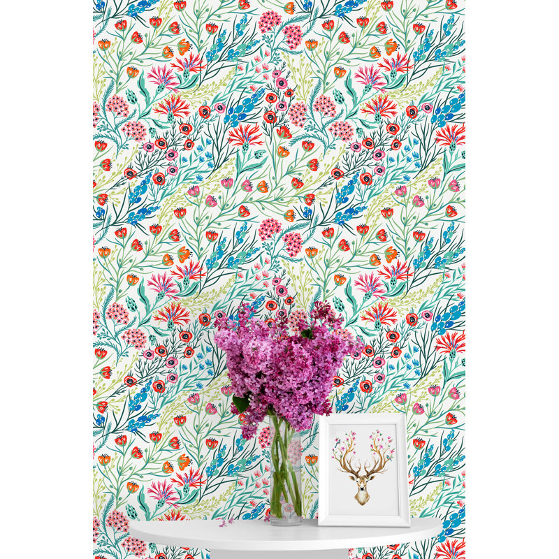 Panneau de papier peint autocollant Brandyn Poppy and Wild Flowers, L 75 po x l 25 po