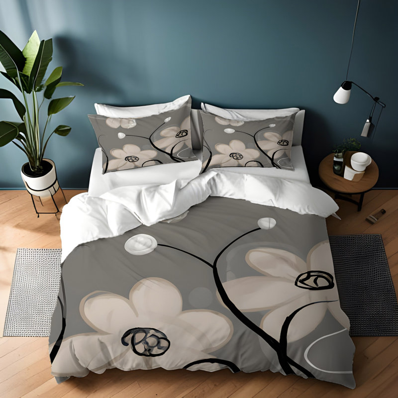 Polyester Floral Duvet Cover, King Duvet Cover + 2 King Shams