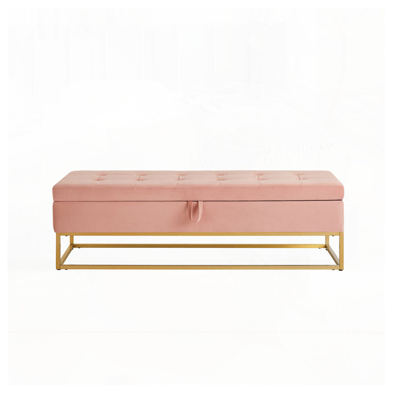 58.6"Upholstered Tufted Bed Bench with Storage, Pink
