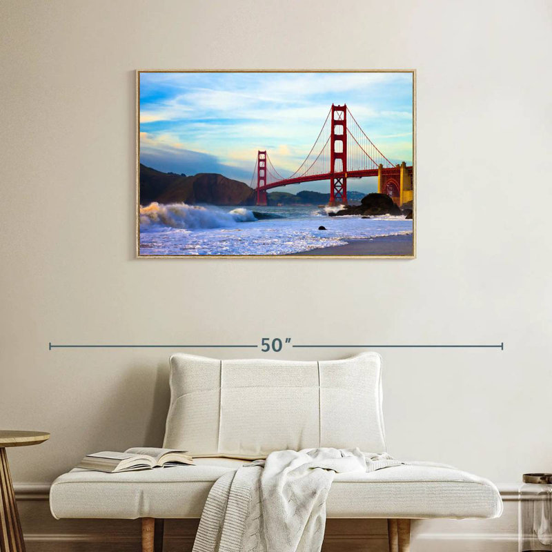 Golden Gate Bridge, San Francisco, Cadre flottant en bois naturel, 37 po x 25 po