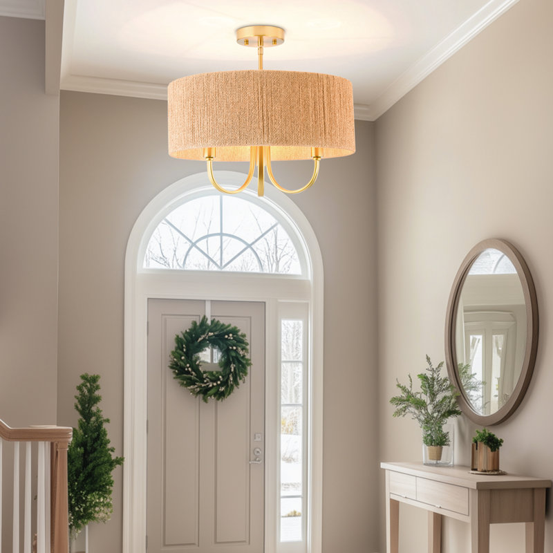 Stephane 3 - Light 17.71'' Shaded Drum Semi Flush Mount with Fabric Accents