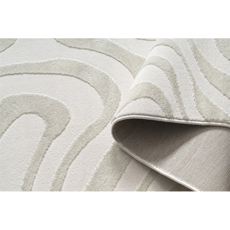 Tapis luxueux au design abstrait crème, Rectangulaire 2 pi x 3 pi