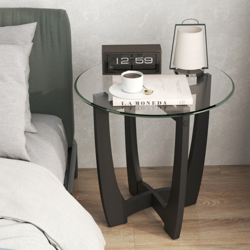 Table d'appoint ronde de 23,5 po avec plateau en verre trempé