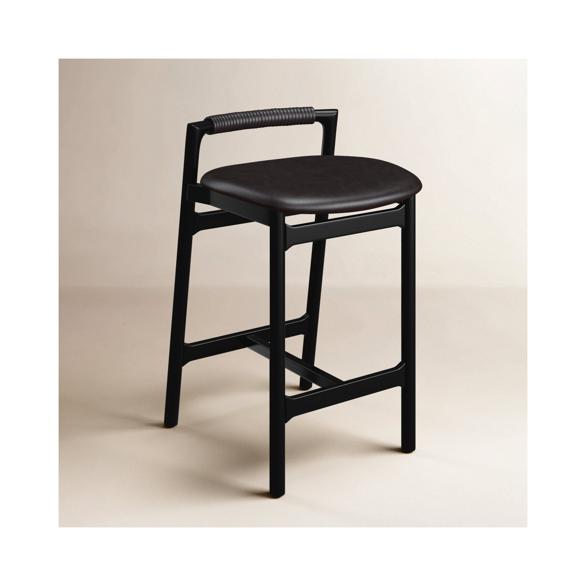 Solene Leather Stool, Counter Stool (26" Seat Height), Brushed Ebony, Sonoma Black/Genuine Leather