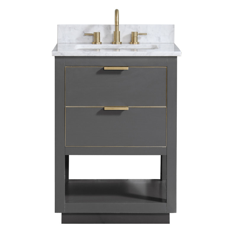 Allie 25" Single Bathroom Vanity Set, Carrara White Marble/Gold, White
