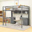 Lit mezzanine double avec bureau, station de charge, plateau de chevet, tiroirs et compartiment de rangement-121118783