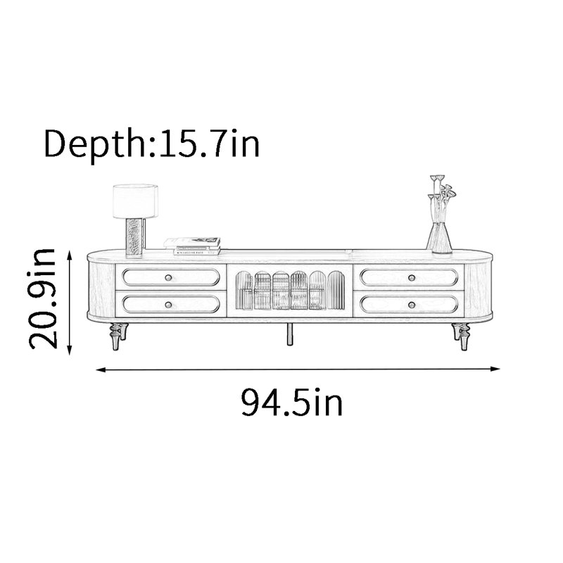 Meuble télé rétro simple et moderne, Crème, H 20,9 po x L 94,5 po x l 15,7 po
