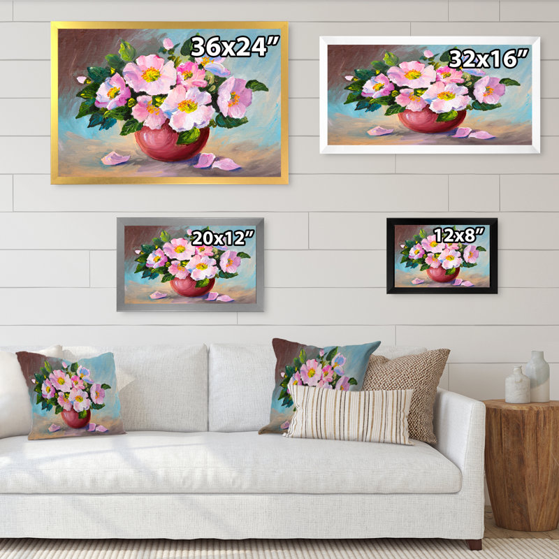 «Still Life Spring Pink Flowers In Vase», reproduction sur toile avec cadre flottant, H 8 po x l 12 po x P 1 po
