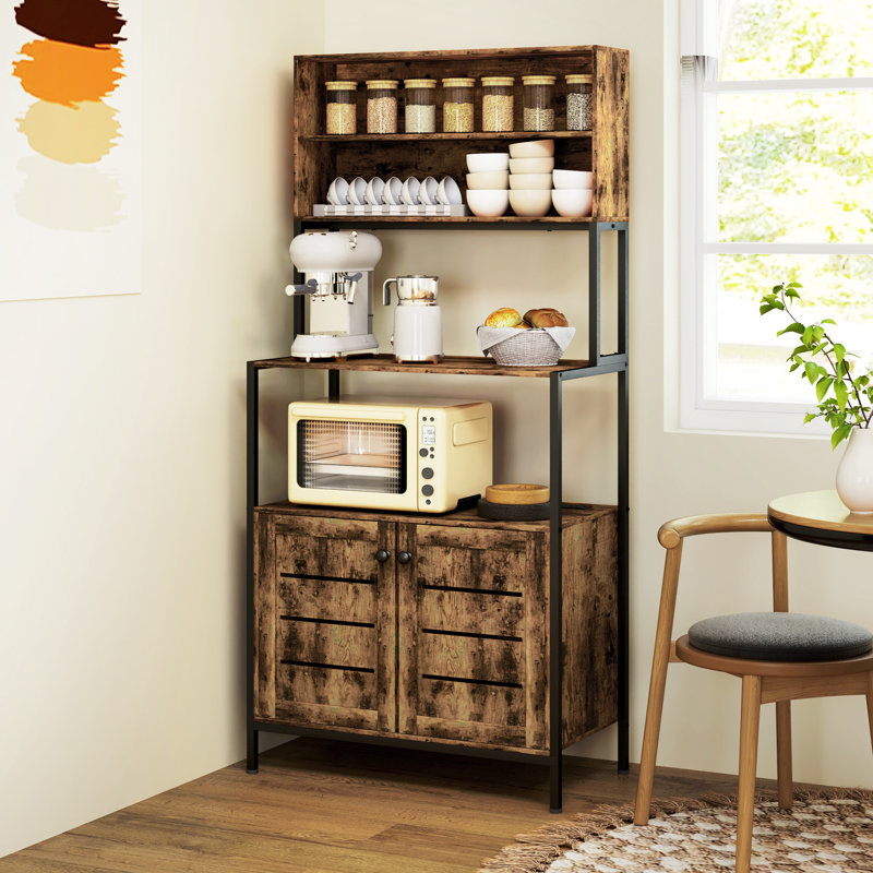 Étagère de boulanger avec compatibilité pour micro-ondes, support pour micro-ondes avec armoires à portes à persiennes
