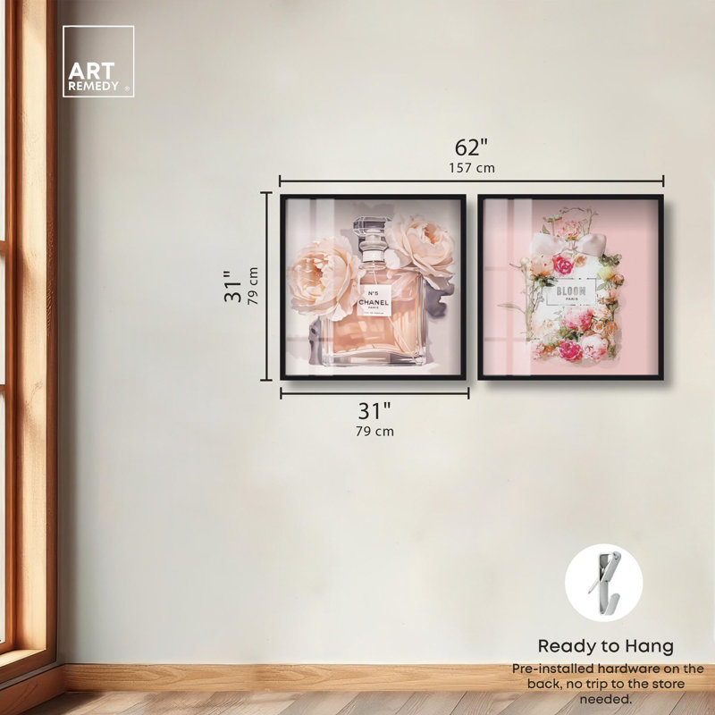 «Blush Pink Whimsy Glam Art», ensemble de 2 panneaux par Shadowbox , H 31 po x l 31 po, Noir