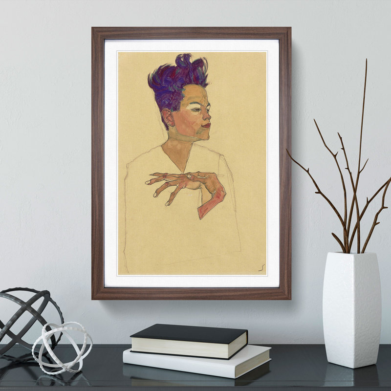 Self-Portrait Vol.5 by Egon Schiele - Picture Frame Painting, Walnut Framed, 65cm H x 48cm W x 2cm D