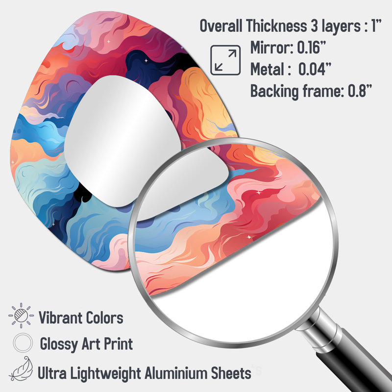 Celestial Disguise Undulation II - Abstract Unique Shape Decorative Wall Mirror, Modern Freeform Mirror, Printed Metal Art
