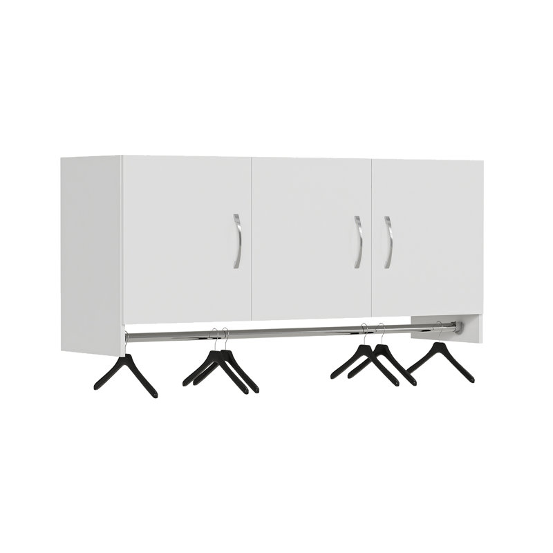 3-Door Wall Cabinet with Hanging Rod and Adjustable Shelf, White