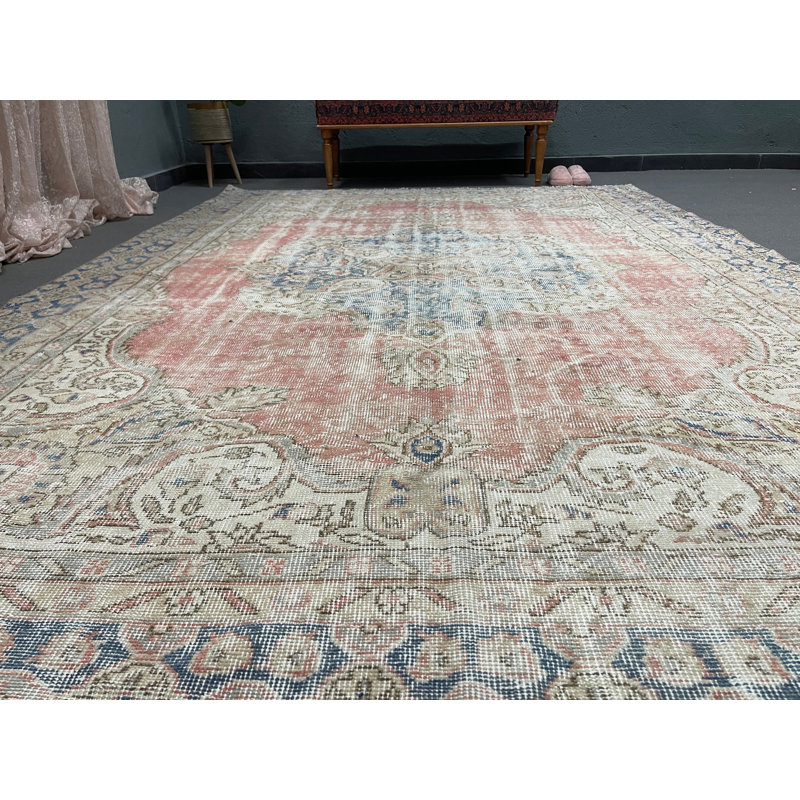 Tapis rétro surdimensionné en laine patchwork beige surdimensionné 8,3 x 12,4 pi