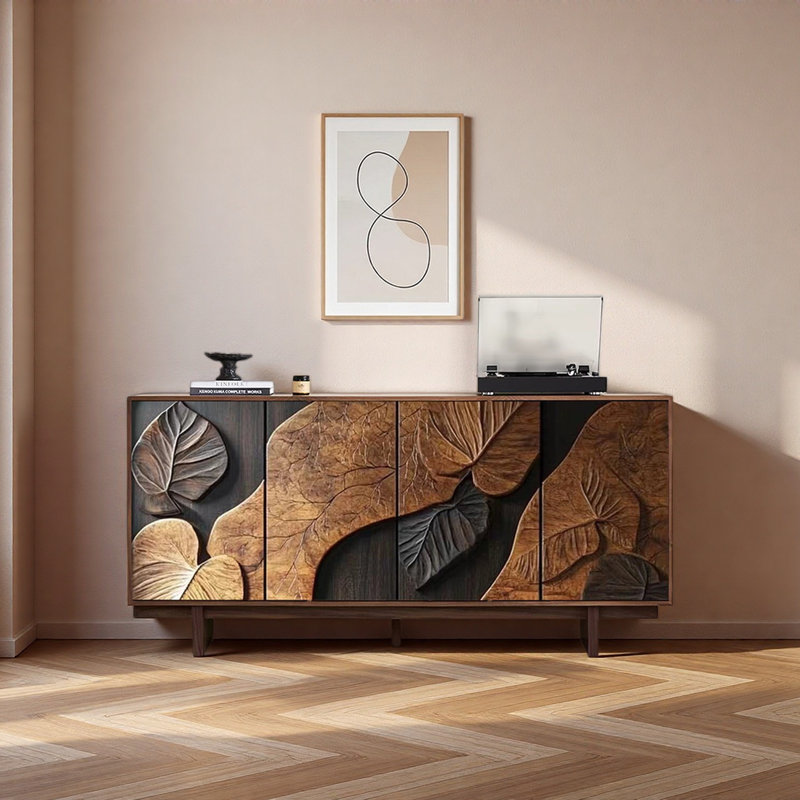 Buffet rétro à quatre portes, H 34,65 po x l 55,12 po x P 15,75 po