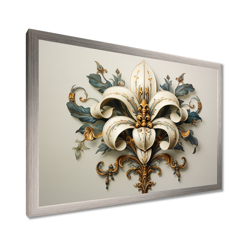 Fleur-De-Lis A Lilly Flower Ii - Symbols Wall Art, Cadre simple argenté, H 30 po x l 40 po x P 1,5 po