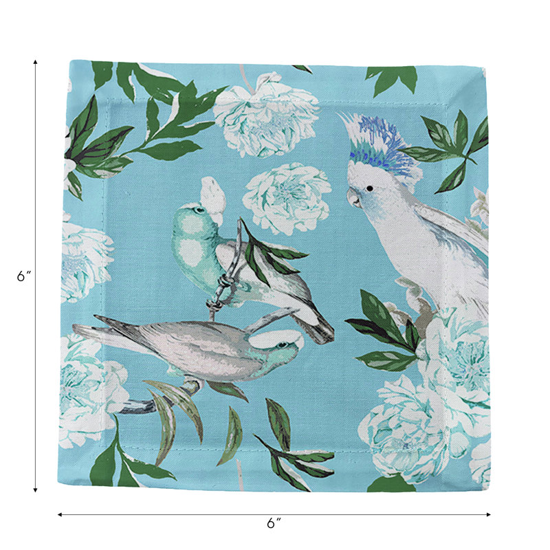 Peony Inspira Cotton Sateen Cocktail Napkins, Azur