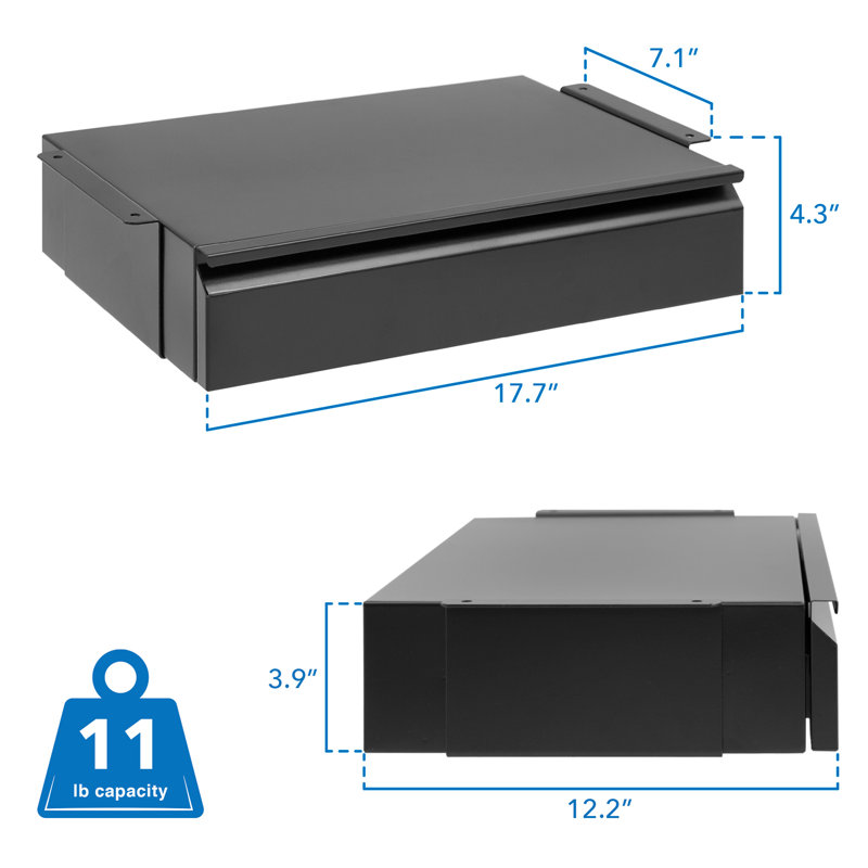 Matte Black Steel Under Desk Pull-Out Drawer Kit