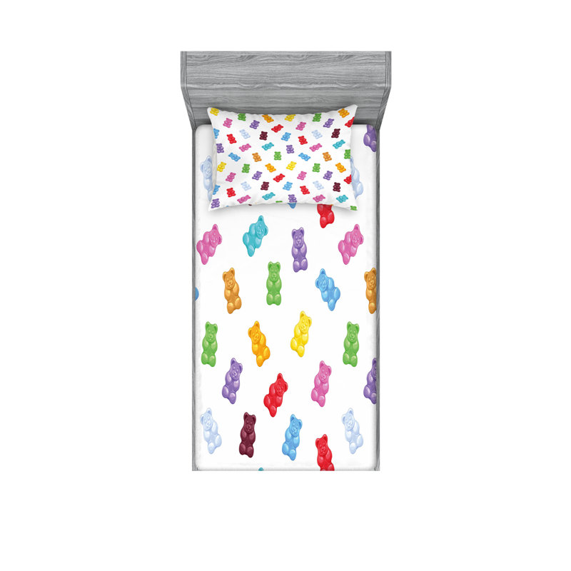 Multicolore drap-housse et coussin décoratif Ambesonne, Ensemble de draps pour lit simple + 3 pièces supp
