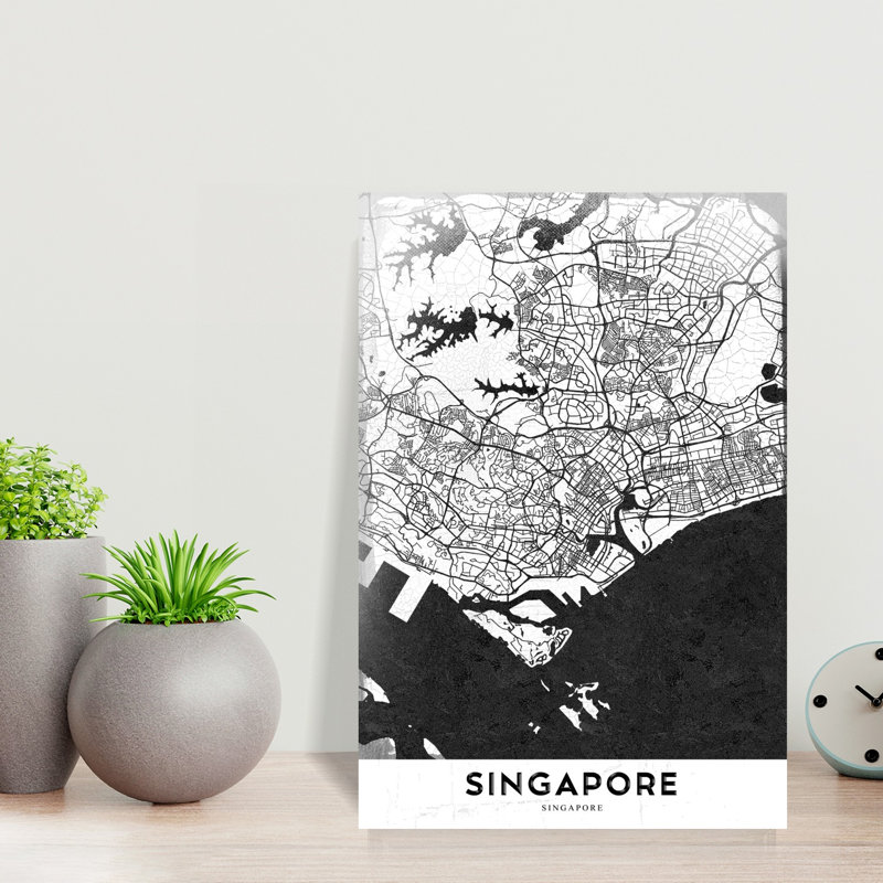Singapore City Map Abstract Contemporary Architecture City Wall Art Print 1 Piece Wrapped Canvas Wall Art