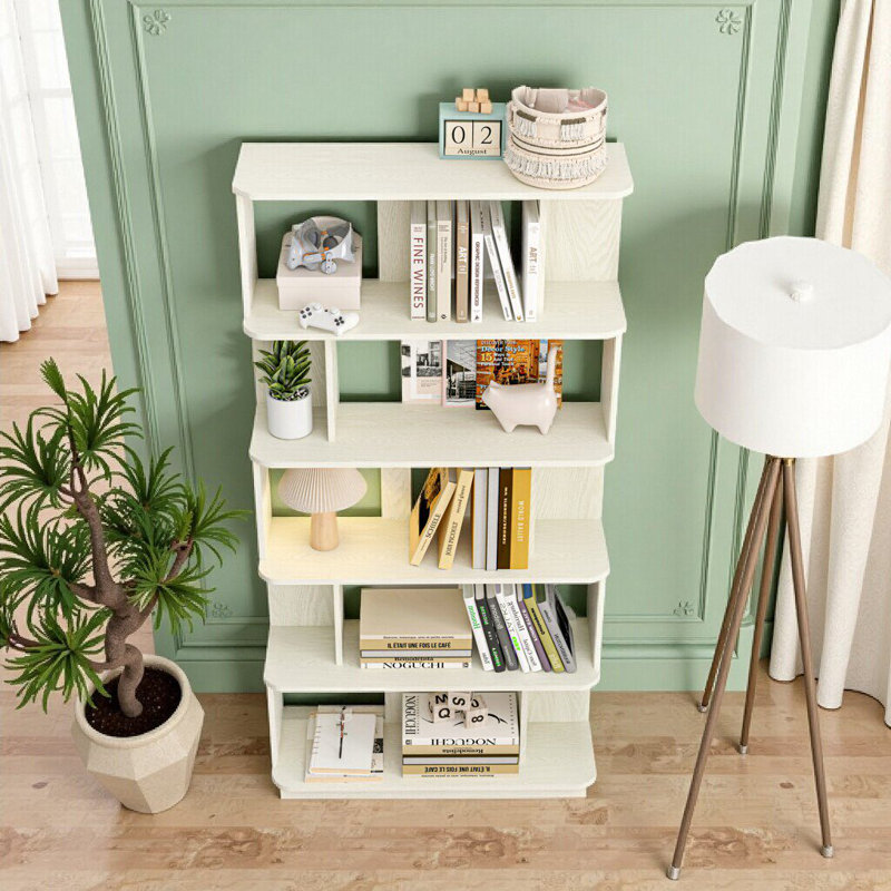 5-Tier Engineered Wood Bookcase, 64.56" Tall Organizer Display Shelves, White