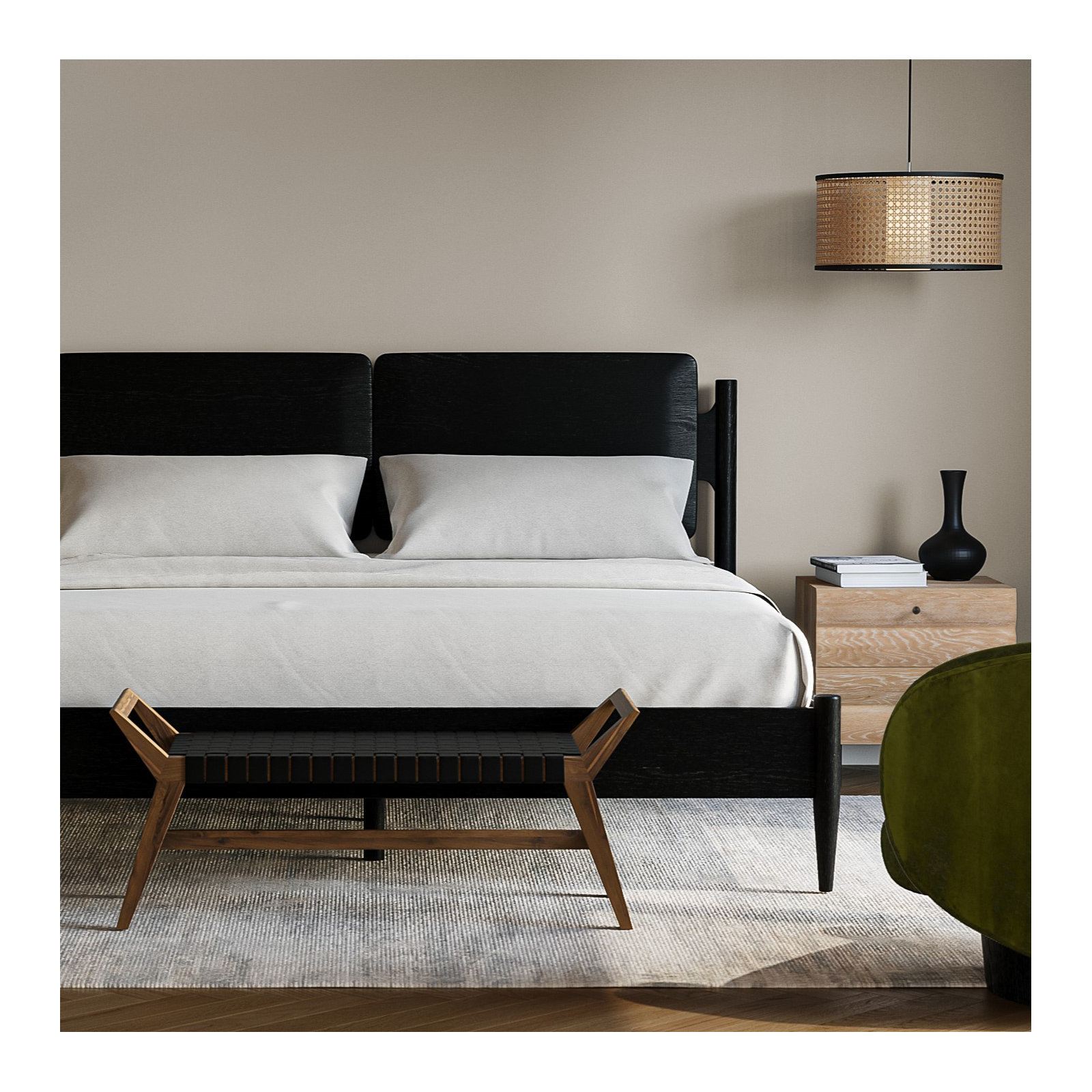 Lukowski Solid Wood Bed, Black, King