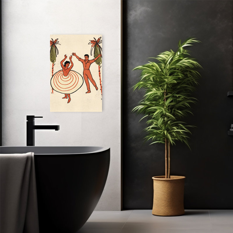 Joyeuse danse tropicale classique rétro, palmier traditionnel d'été, art mural tropical, 24" H x 16" W