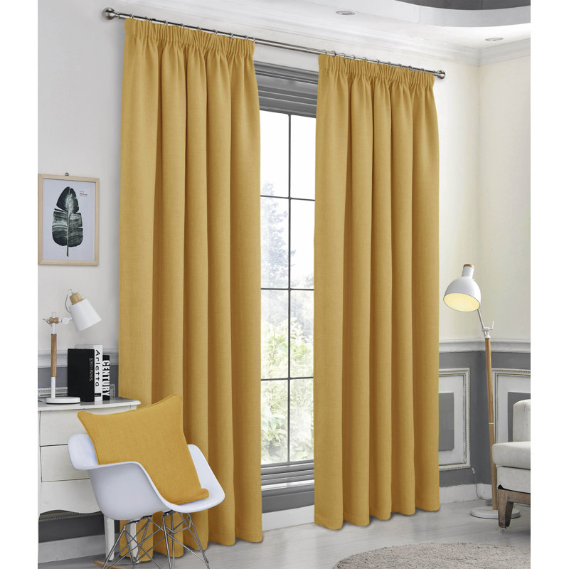 Meliha Pencil Pleat Blockout Curtains, Ochre, Width 114 x Drop 137 cm