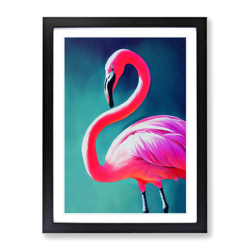 Flamingo Aglow - Single Picture Frame Print, 64cm H x 46cm W, Black