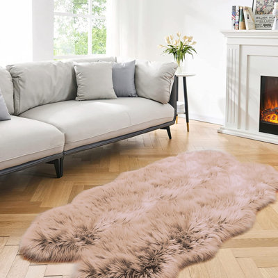 Malaiah Shag Faux Sheepskin Fur Area Rug in Beige