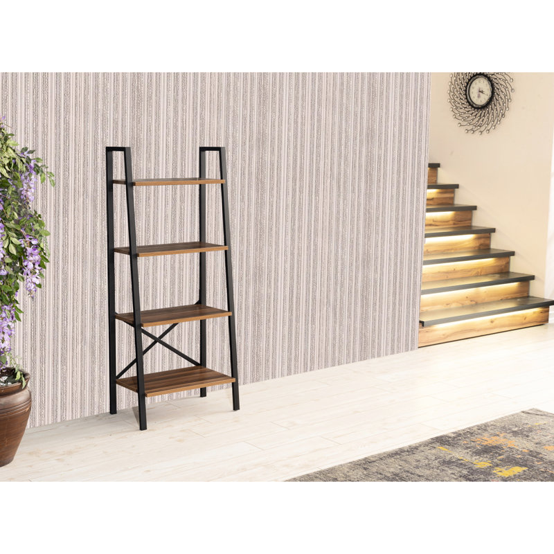 Modern Solid Wood Bookcase In Walnut, For Small Spaces Living Room & Office, 23.06In W X 12.88In D 50.46In H 5 Tier Walnut Bookshelf, Office Areas,