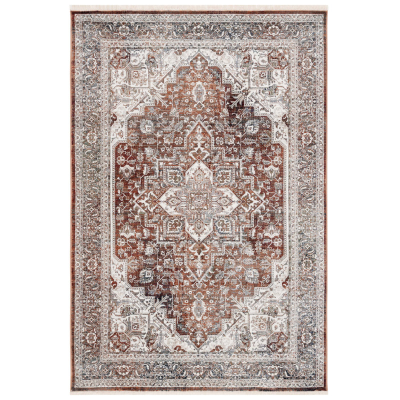 Tapis rétro rouge / ivoire 611, Rectangle 5 pi 3 po x 7 pi 7 po