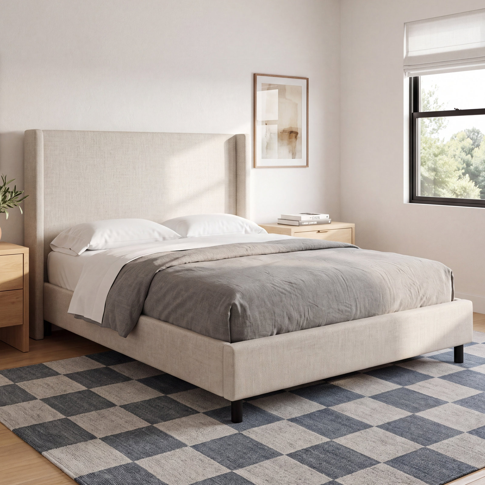 Hanson Upholstered Wingback Bed, Classic Talc Linen, King